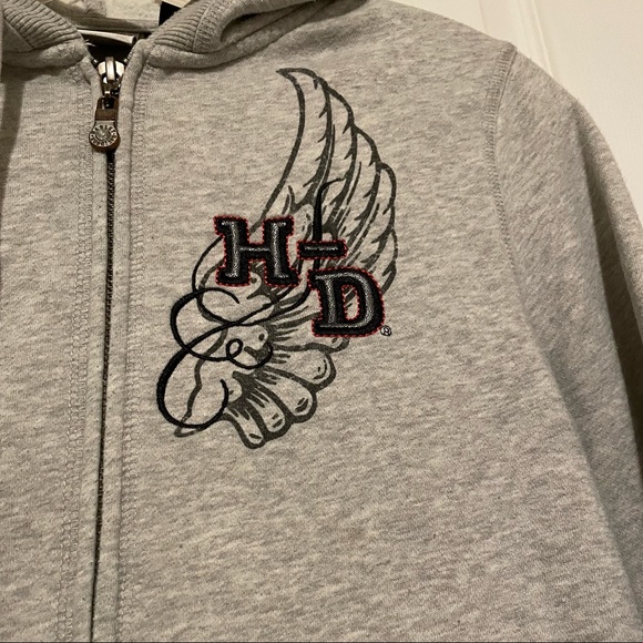 Harley Davidson Authentic Heather Gray Graphic Wing Moto Zippered Hoodie - Picture 8 of 10